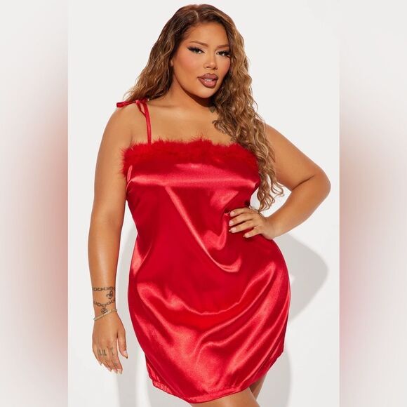 Sweet Dreams Satin Sleep Dress - Red - Picture 1 of 3